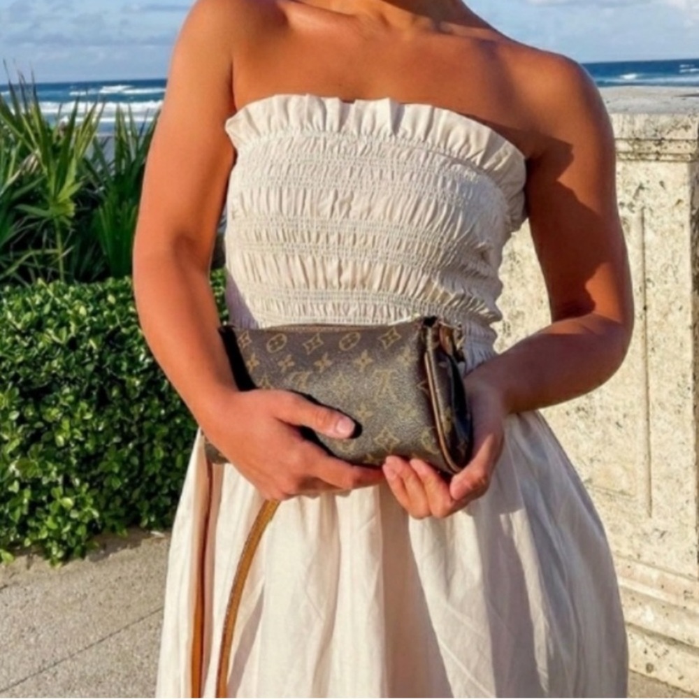 H&M Cream Smocked Strapless Bodice Dress